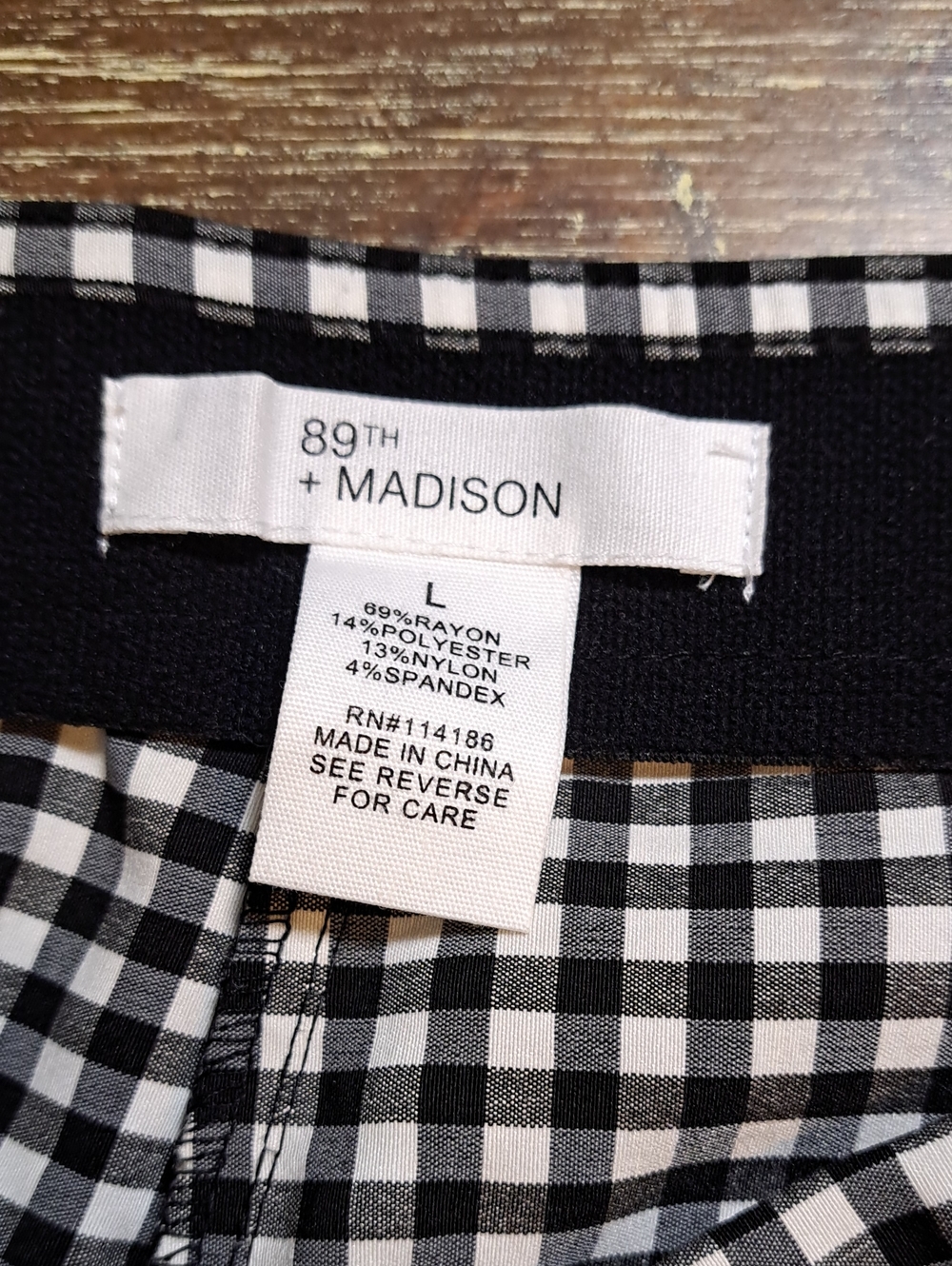 89th & Madison Women’s Black & White Gingham Check Cropped Pants Large Pockets - Picture 5 of 10